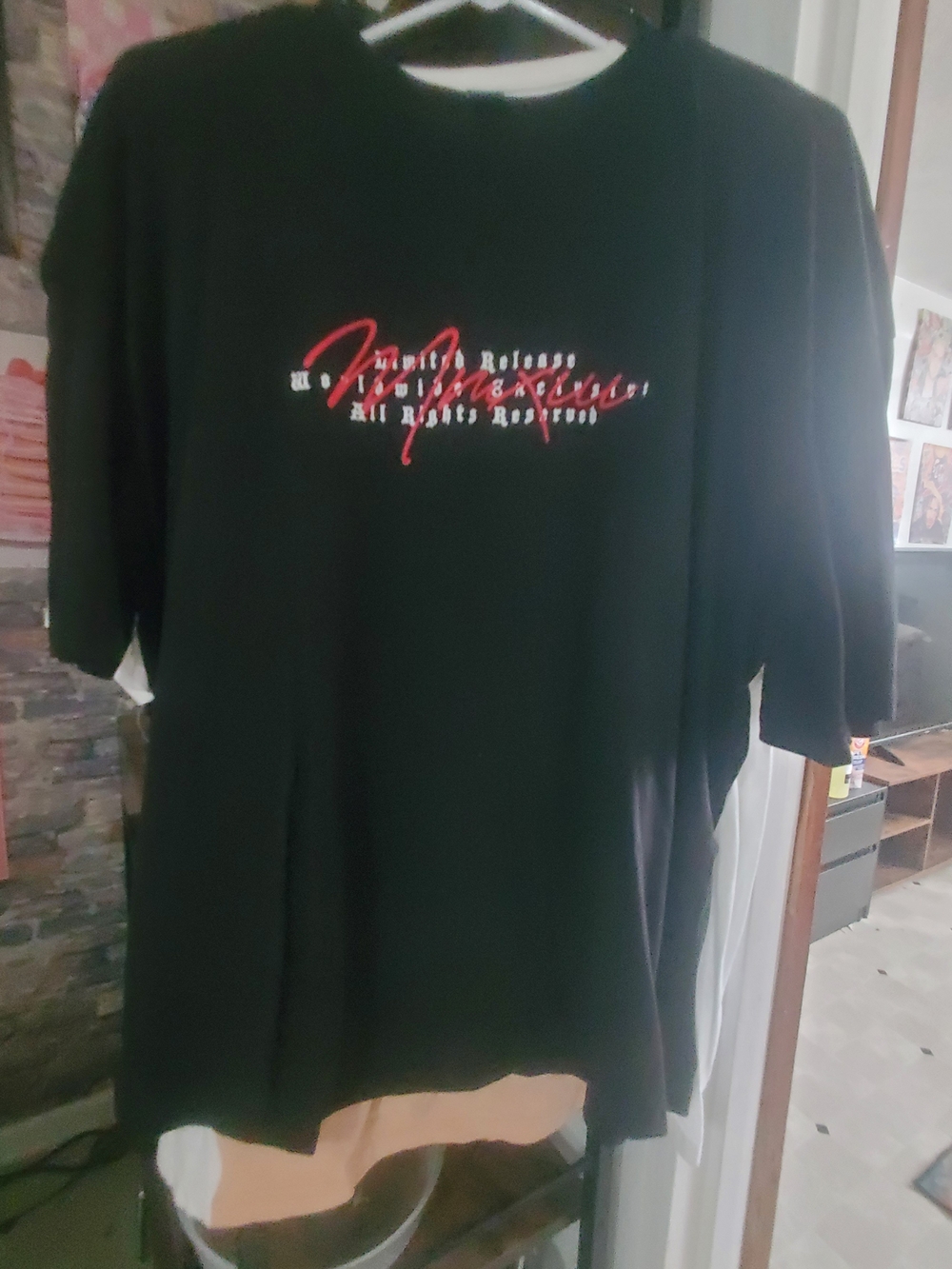 Men's Black Short-Sleeve Tee with Red Script Graphic